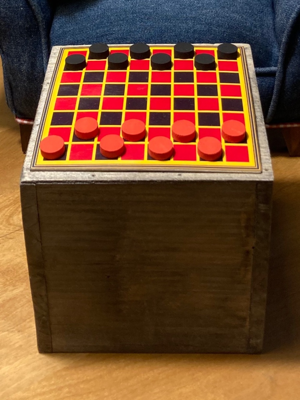 1/3 scale checkers set on a table for 18" doll